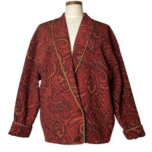 Vintage Linda Allard Ellen Tracy Quilted Silk Paisley Oversized Jacket Sz S